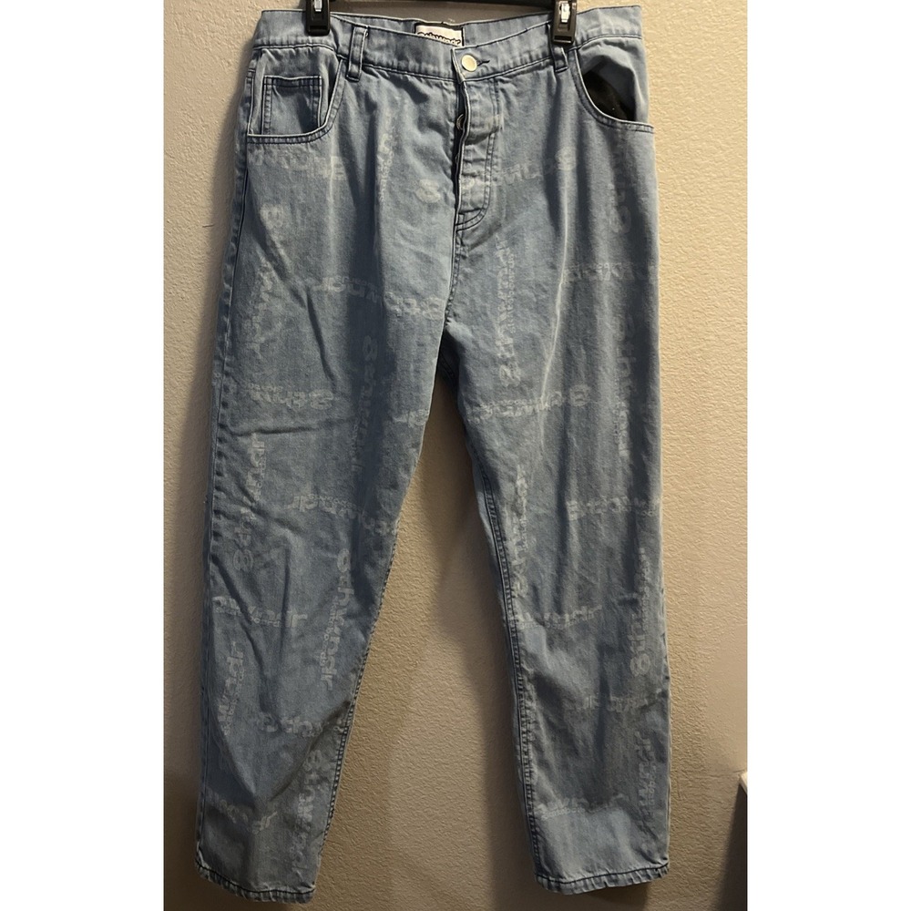 VTG 8thwndr Skateboard Jeans Button Fly AOP All Over Print Spellout Sz 34x30